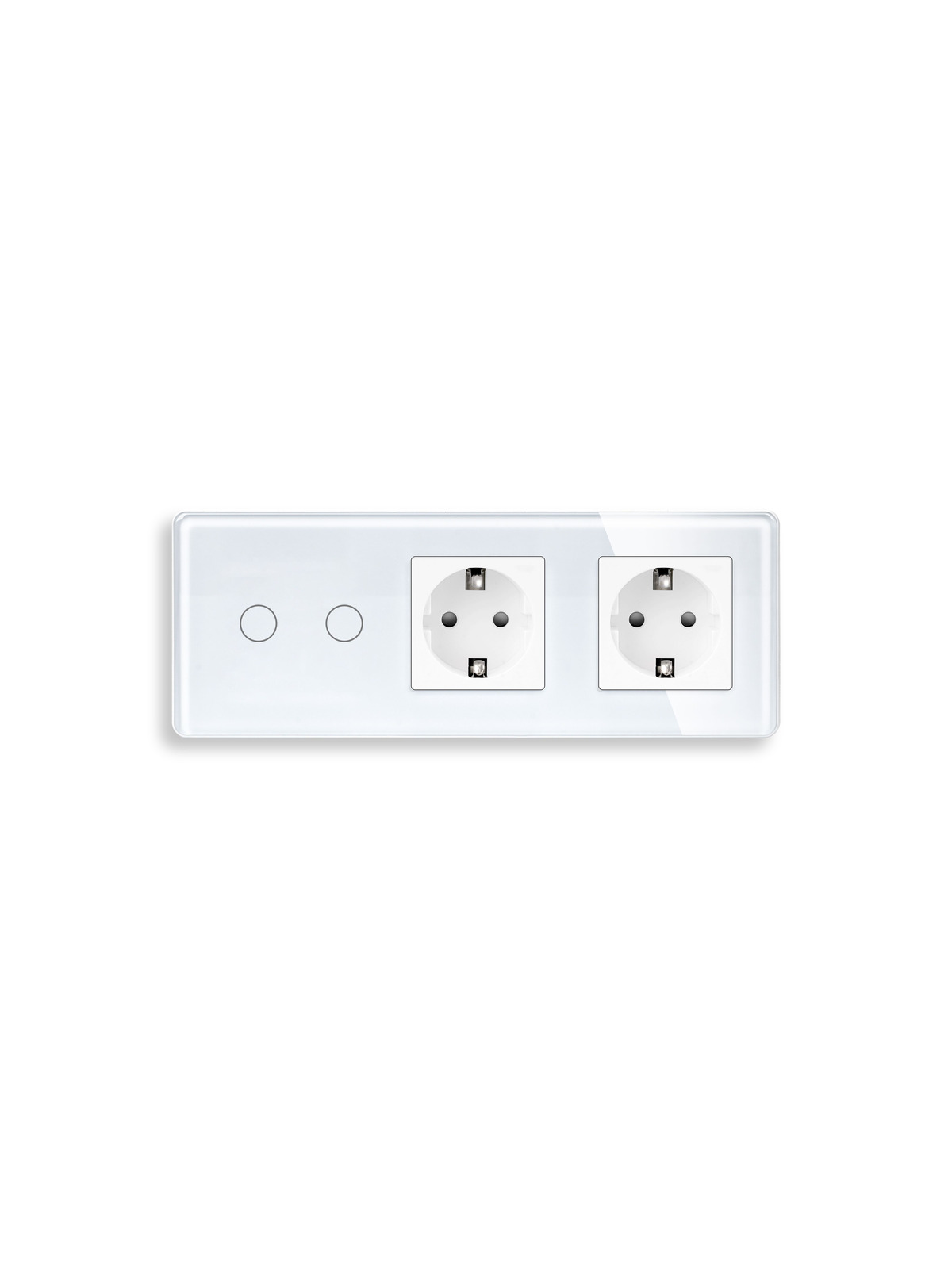 Купить Сенсорный выключатель с розеткой 2кл. 2 розетки, 3 поста (2G+2EU) стекло 2.5D 228х86мм цвет белый в интернет-магазине Mvava.ru