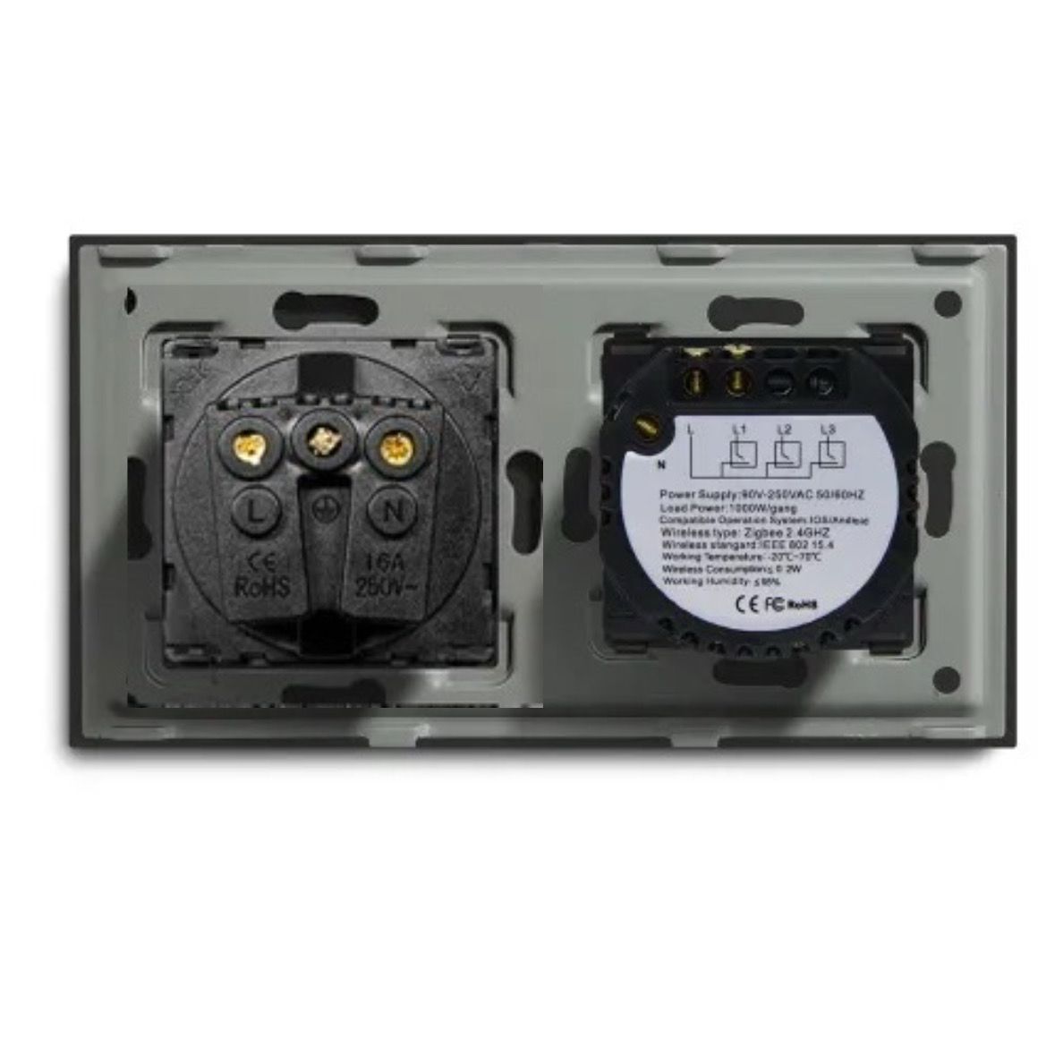 Купить Сенсорный выключатель ZigBee MVAVA 1кл. 1 розетка, 2 поста (1G+1EU) стекло 157х86мм цвет белый в интернет-магазине Mvava.ru