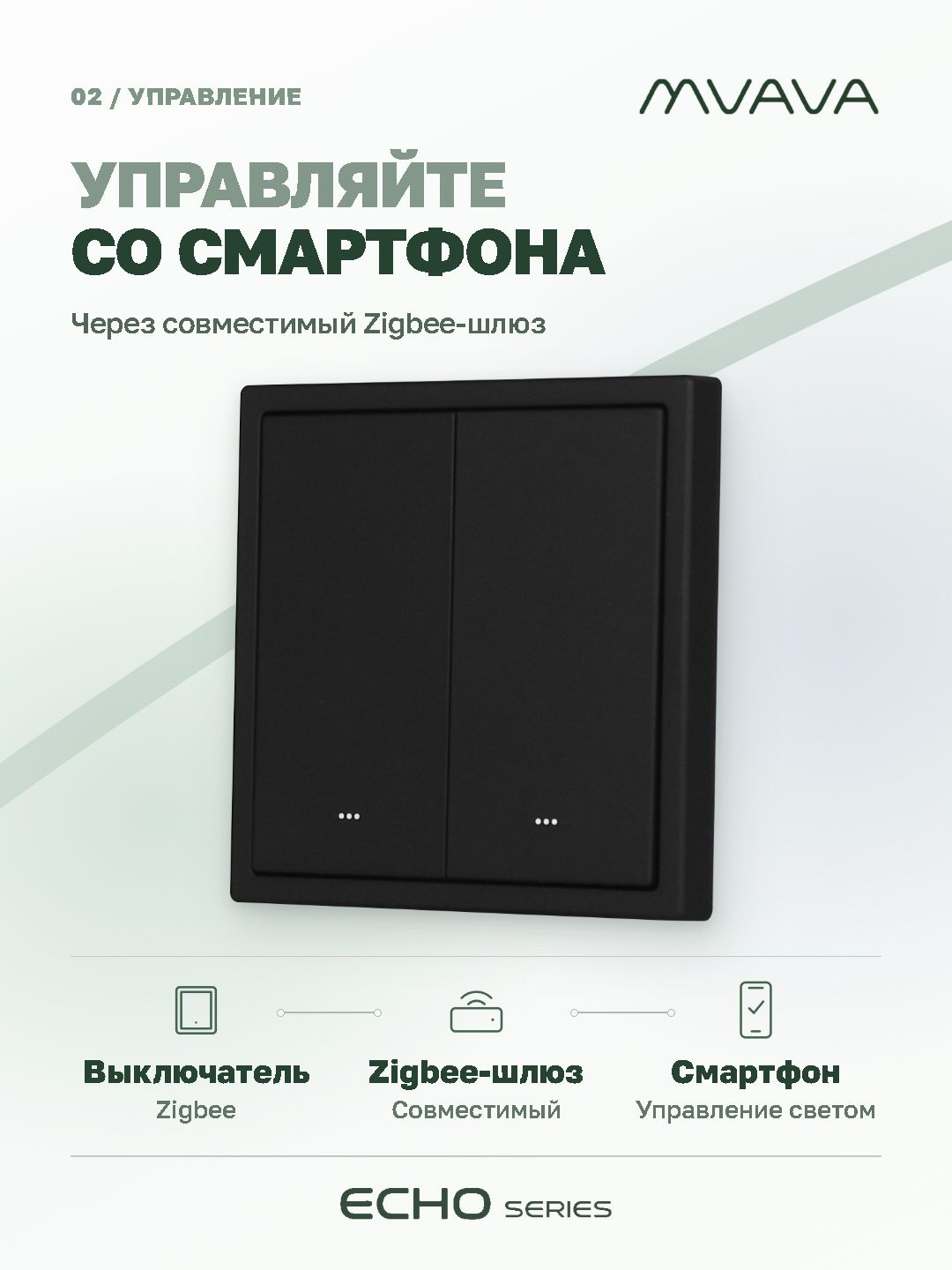 Купить Выключатель ZigBee Echo Smart Алиса, нажимной, 2 клавиши, с нулем, с рамкой 81×81 мм, черный в интернет-магазине Mvava.ru