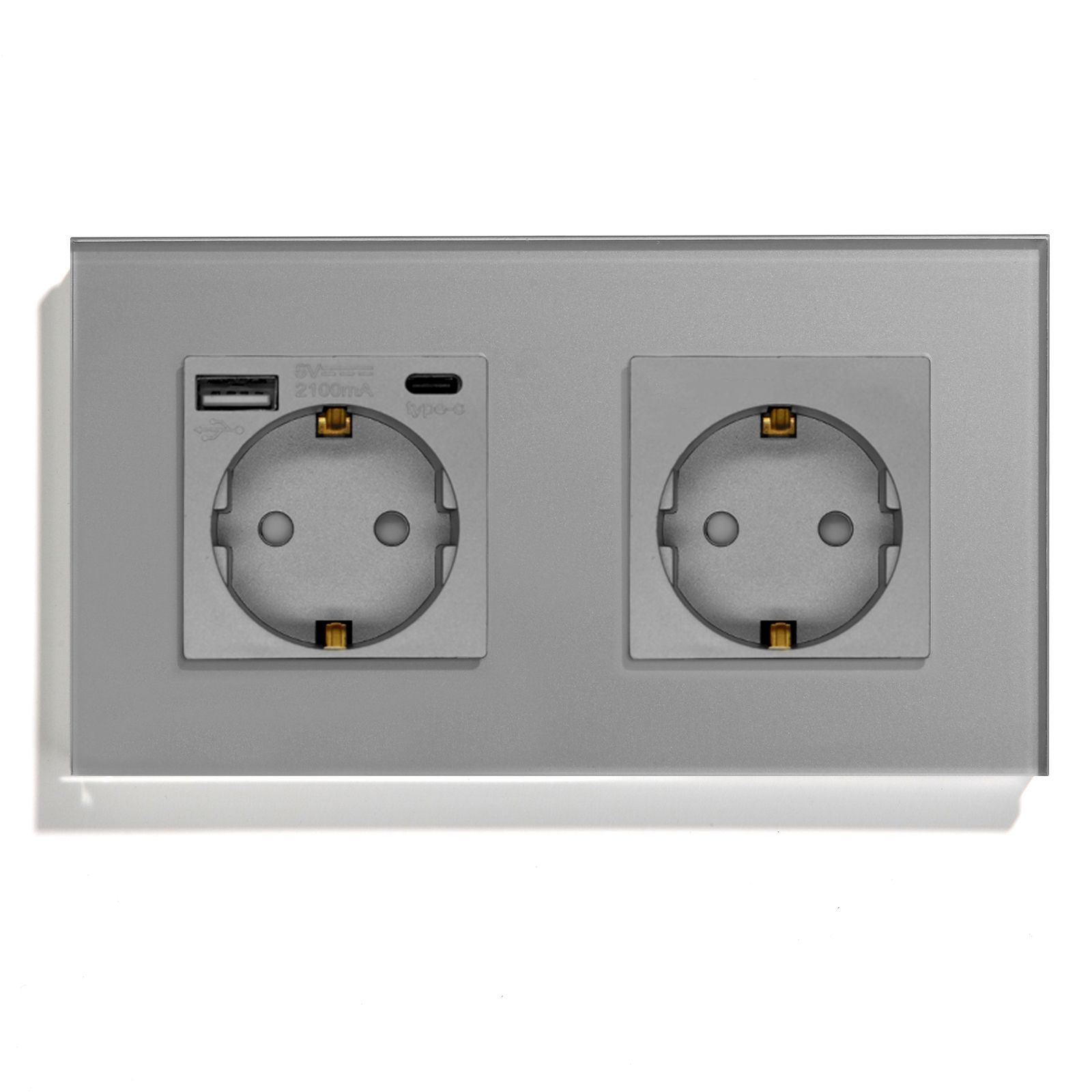 Купить Розетка электрическая 2 поста EU/AC, зарядка 10W, стекло 157х86 мм, цвет серый в интернет-магазине Mvava.ru