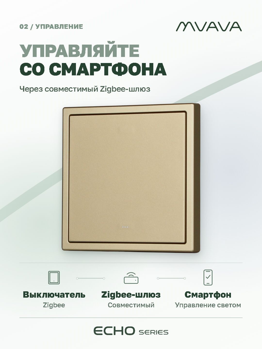 Купить Выключатель ZigBee Echo Smart Алиса, нажимной, 1 клавиша, с нулем, с рамкой 81×81 мм, золотой в интернет-магазине Mvava.ru