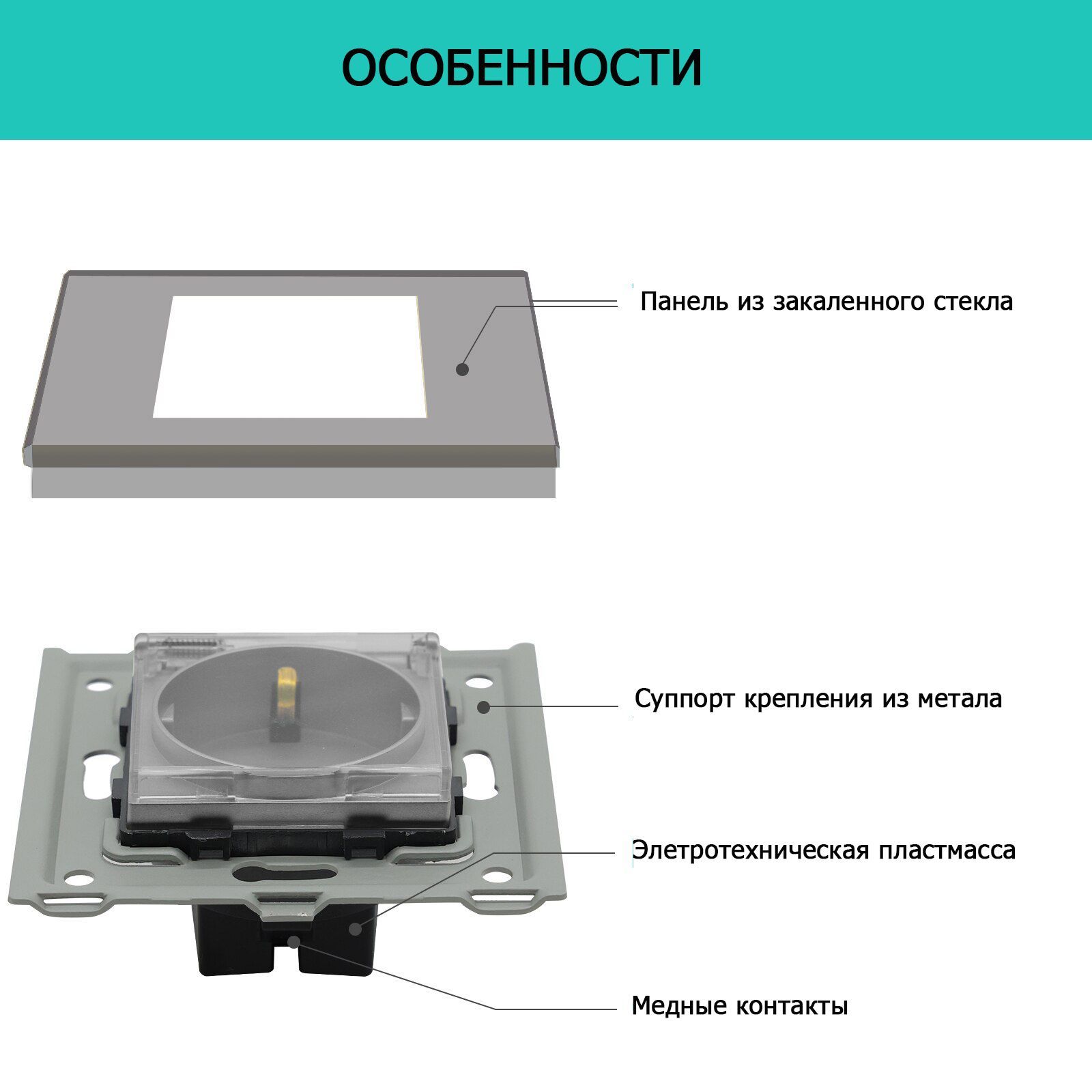 Купить Розетка влагозащищенная с крышкой, 5 постов, рамка 370х86 стекло, цвет черный в интернет-магазине Mvava.ru