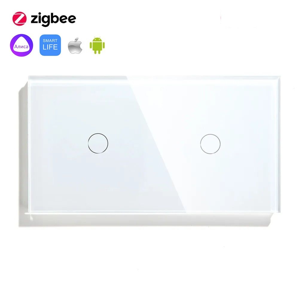 Купить Сенсорный выключатель ZigBee MVAVA 2 кл. 2 поста (1G+1G) стекло 157х86мм цвет белый в интернет-магазине Mvava.ru