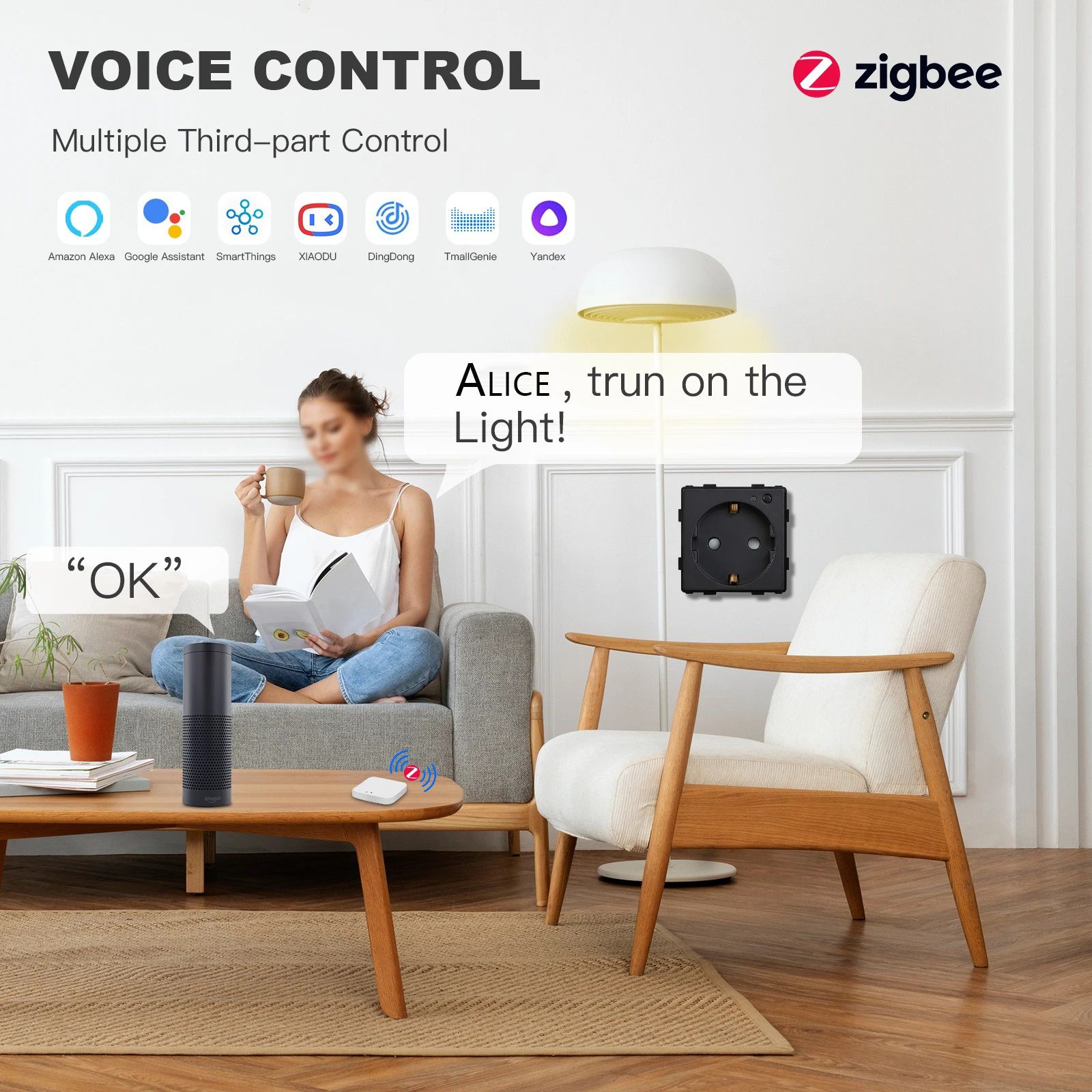 Купить Механизм розетки ZigBee (без рамки) Алиса, таймер, цвет белый в интернет-магазине Mvava.ru
