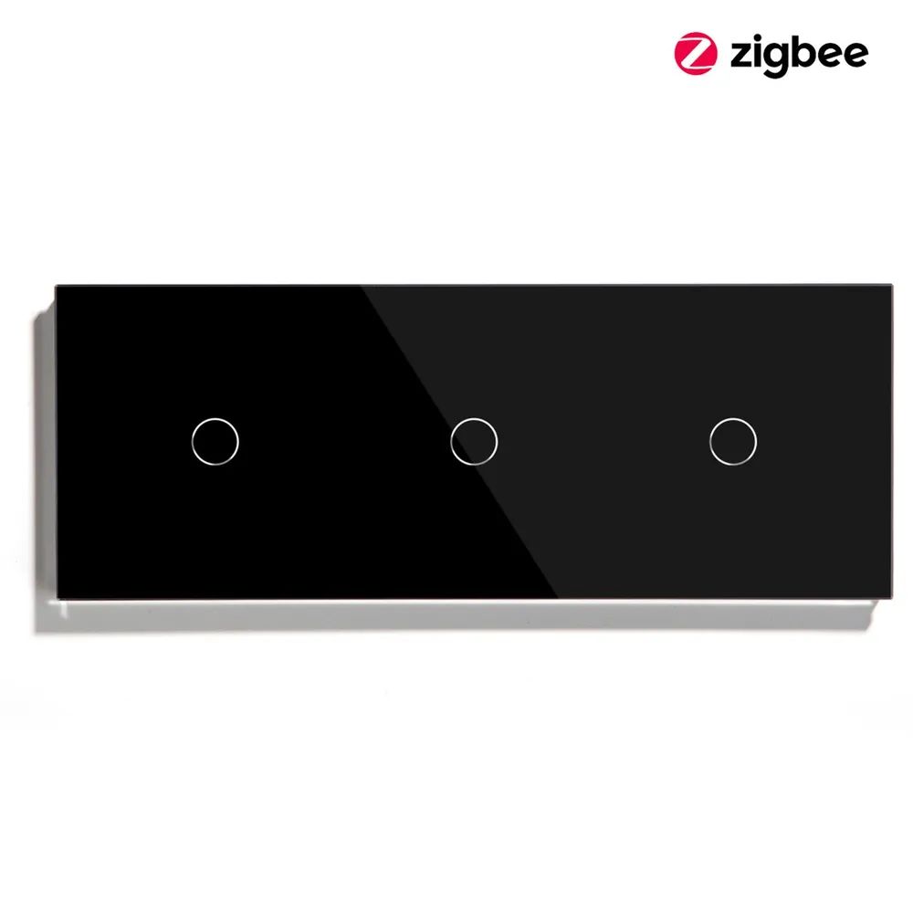 Купить Сенсорный выключатель ZigBee MVAVA, 3 кл. 3 поста (1G+1G+1G) стекло 228х86мм цвет черный в интернет-магазине Mvava.ru