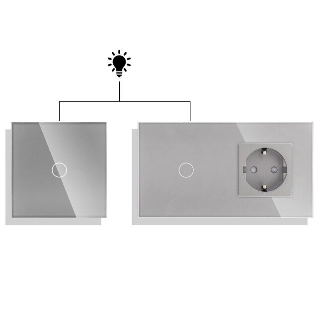 Купить Сенсорный выключатель проходной (переключатель) 1 клавиша, панель стекло Серый в интернет-магазине Mvava.ru