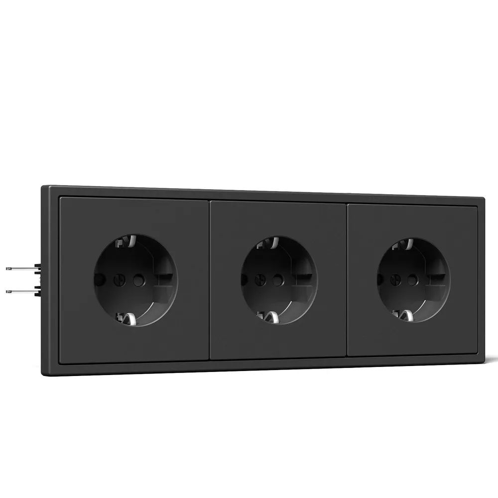 Розетка echo электрическая 3 поста 16А, рамка 81x223мм, цвет черный MVAVA