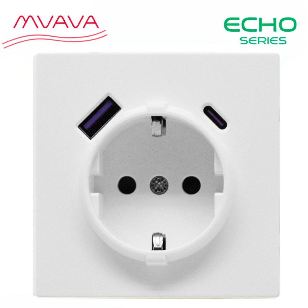 Купить Розетка echo (без рамки) с Usb/Type-C АC, быстрая зарядка 20W, цвет белый в интернет-магазине Mvava.ru