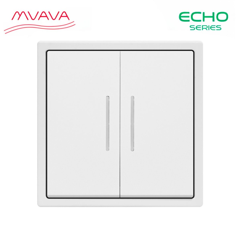 Купить Выключатель echo с подсветкой, 2 клавиши, 1 пост, рамка пластик 81х81мм цвет белый в интернет-магазине Mvava.ru
