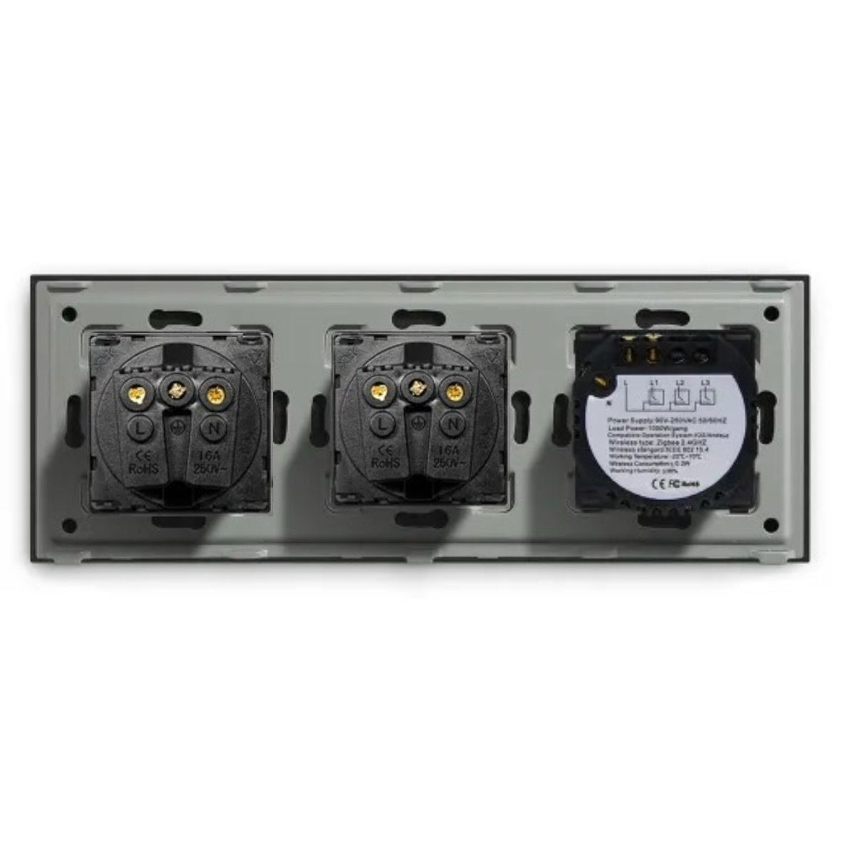 Купить Сенсорный выключатель ZigBee MVAVA 1кл. 2 розетки, 3 поста (1G+2EU) стекло 228х86мм цвет черный в интернет-магазине Mvava.ru