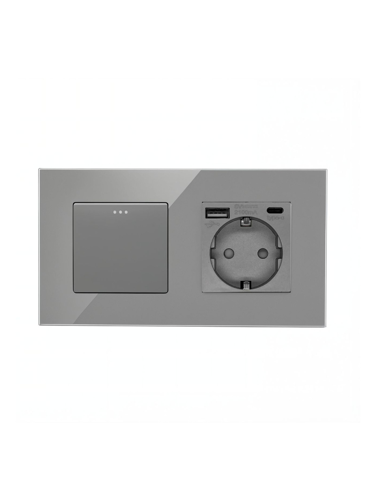 Купить Выключатель с розеткой, 1 клавиша 1 розетка с usb type-c, 2 поста (М1+1FAC) рамка стекло 157х86мм цвет серый в интернет-магазине Mvava.ru