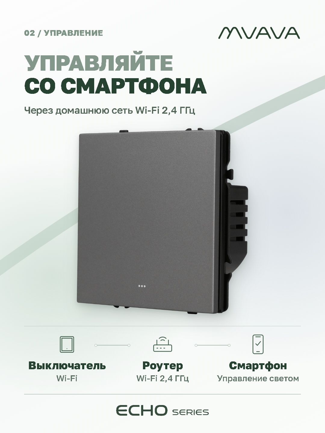 Купить Выключатель Wi-Fi Echo Smart Алиса, нажимной, 1 клавиша, с нулем, без рамки, серый в интернет-магазине Mvava.ru