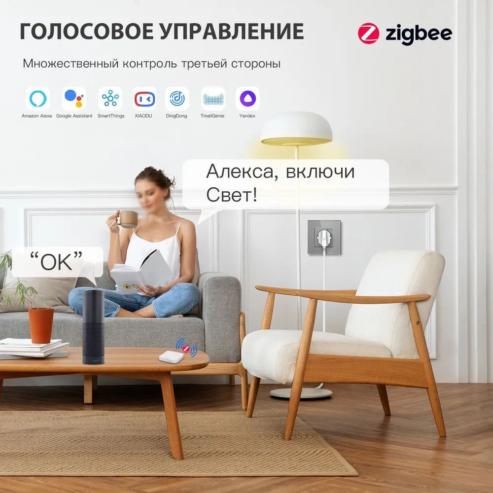 Купить Розетка ZigBee 1 пост, 16А рамка стекло 86х86мм цвет серый в интернет-магазине Mvava.ru