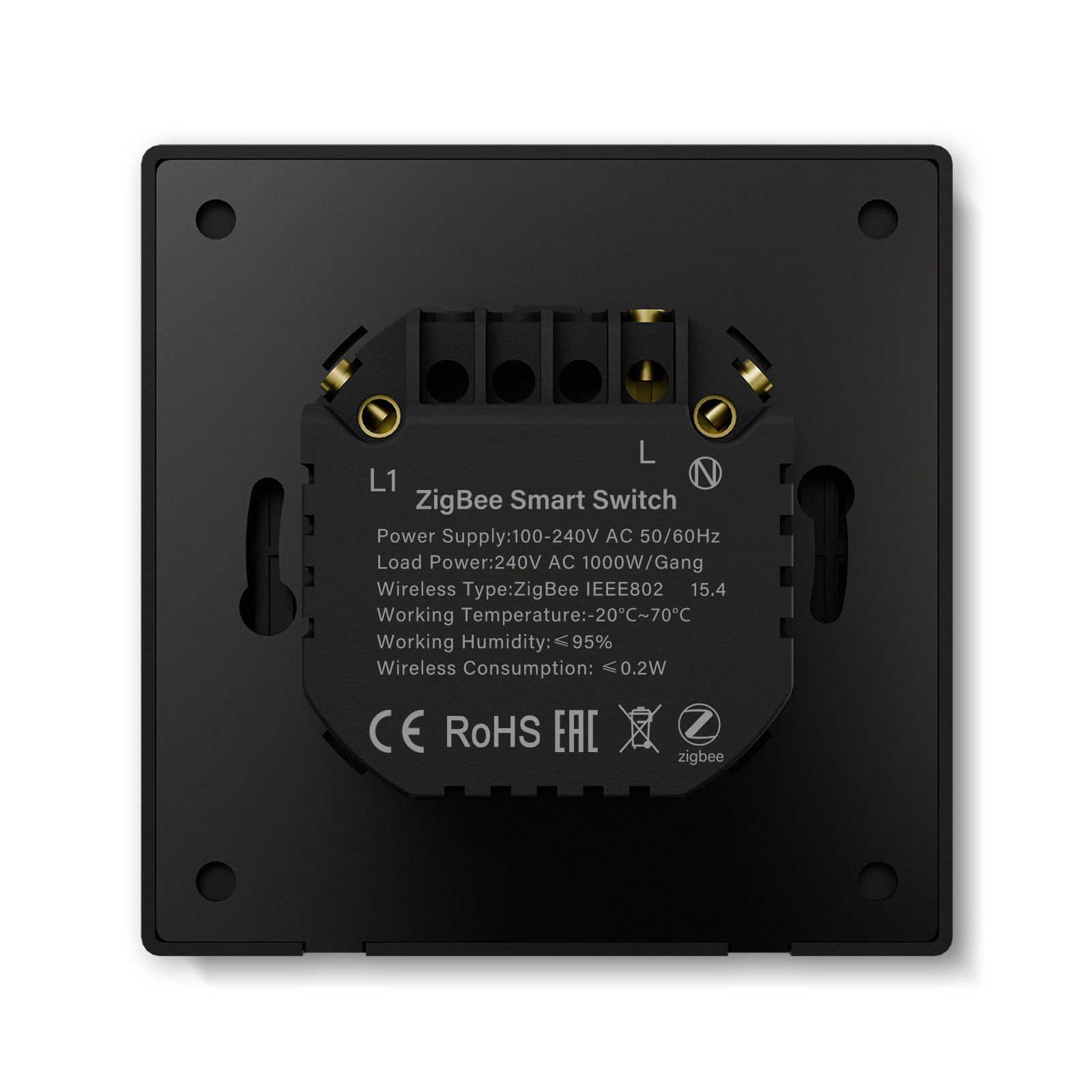 Умный выключатель ZigBee Scale, 1кл, 1 пост, рамка 86x86 мм, Алиса, цвет чёрный MVAVA