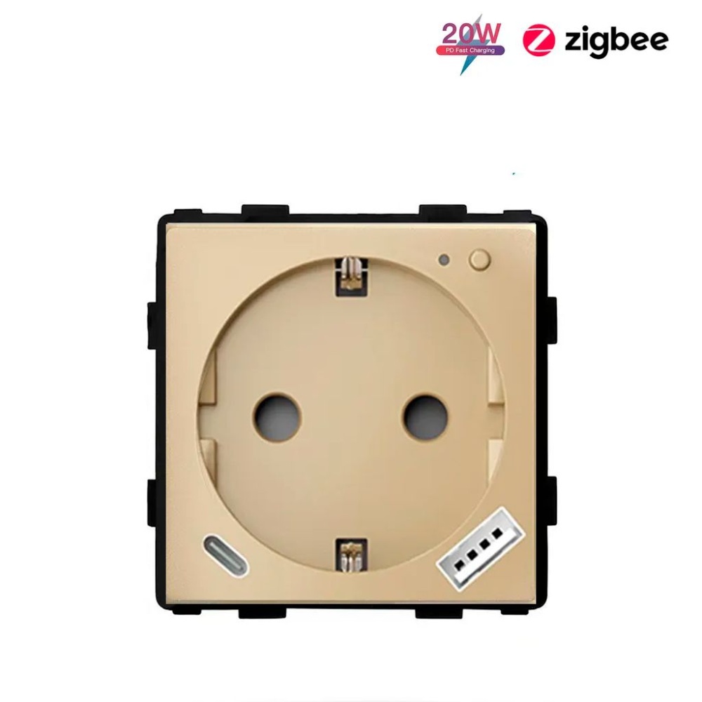 Купить Механизм розетки ZigBee с Usb/Type-C АC быстрая зарядка 20Вт, (без рамки) цвет золотой в интернет-магазине Mvava.ru