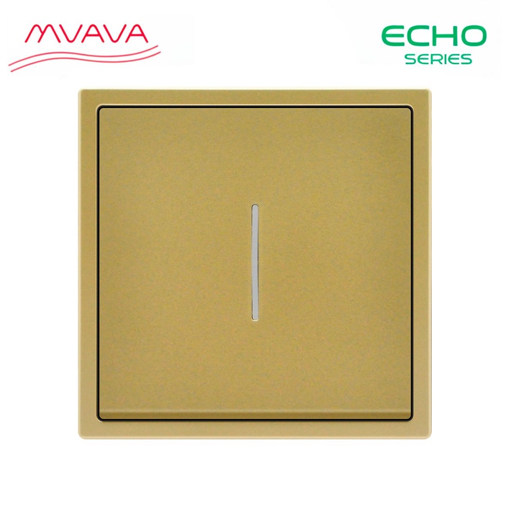 Купить Выключатель echo с подсветкой, 1 клавиша, 1 пост, рамка пластик 81х81мм цвет золотой в интернет-магазине Mvava.ru