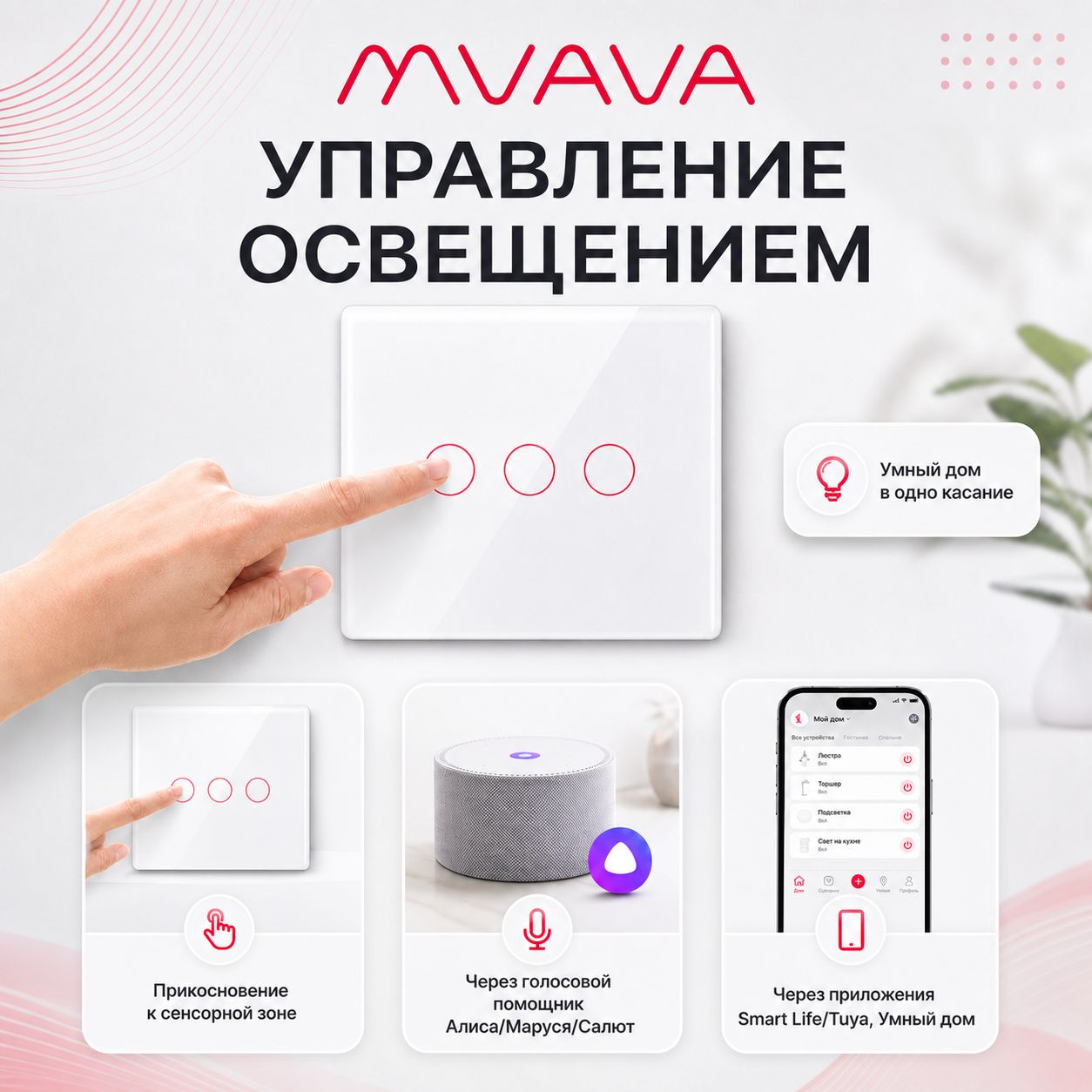 Купить Сенсорный модуль, 2 клавиши Wi-Fi (Алиса,с нулем, без панели) в интернет-магазине Mvava.ru