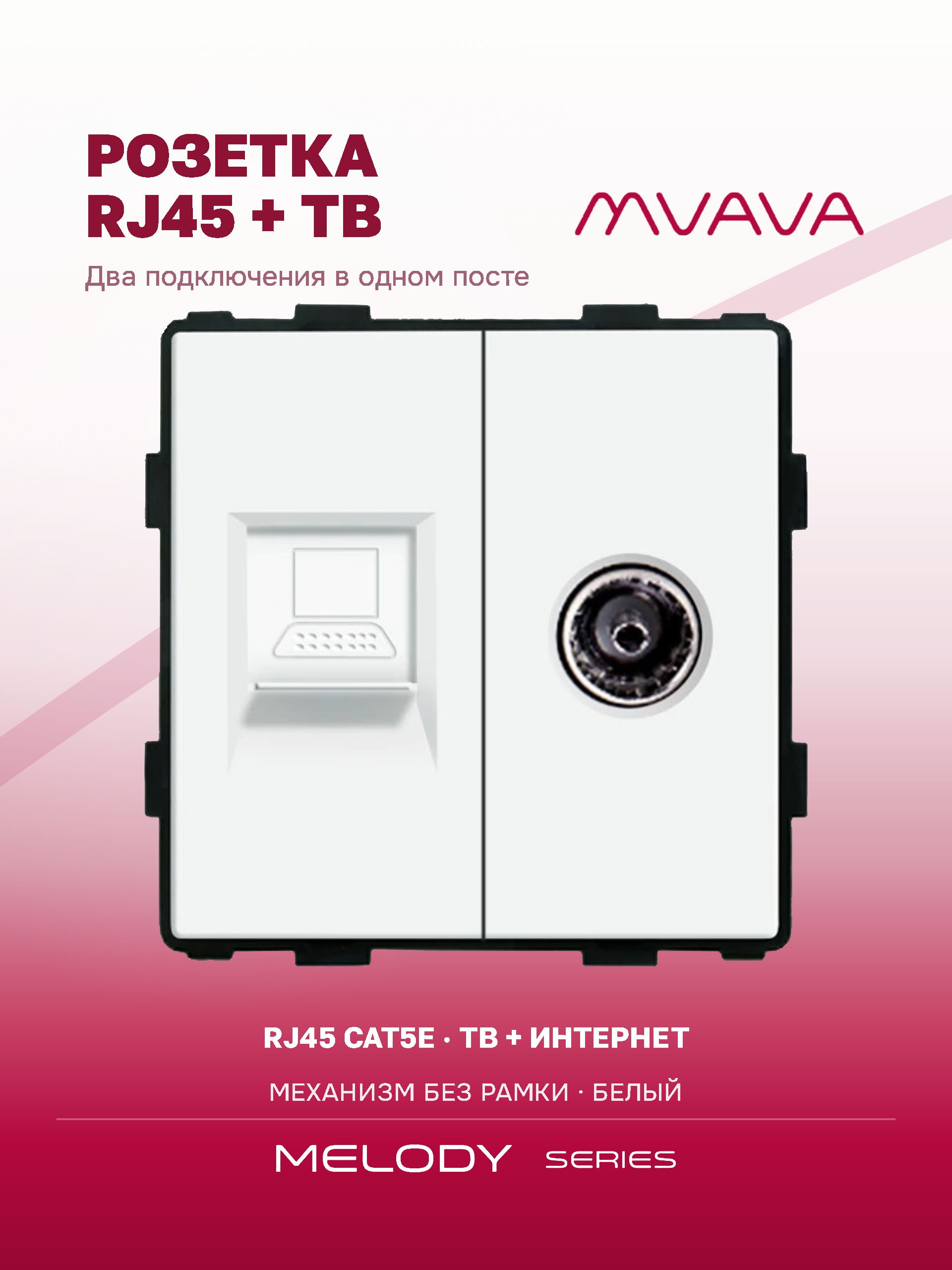 Купить Механизм розетки интернет/тв, CAT5e/TV, цвет белый в интернет-магазине Mvava.ru