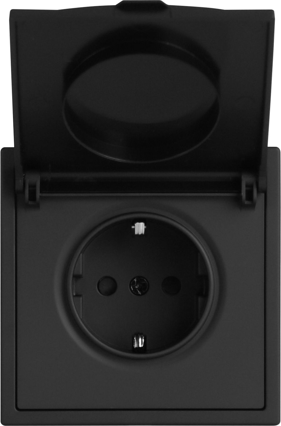Розетка с крышкой echo 1 пост 16А, пластик, цвет черный MVAVA
