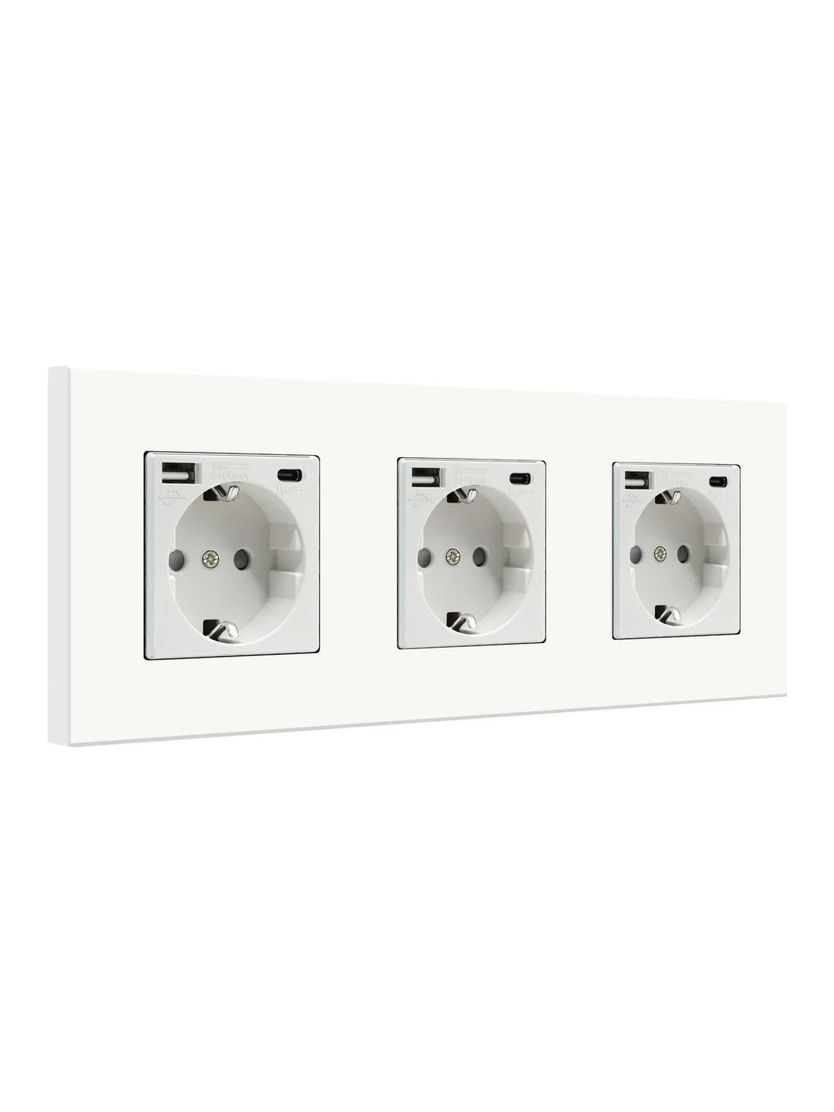 Купить Розетка электрическая 3 поста, с Usb/Type-C АC, рамка 228х86мм пластик, цвет белый в интернет-магазине Mvava.ru