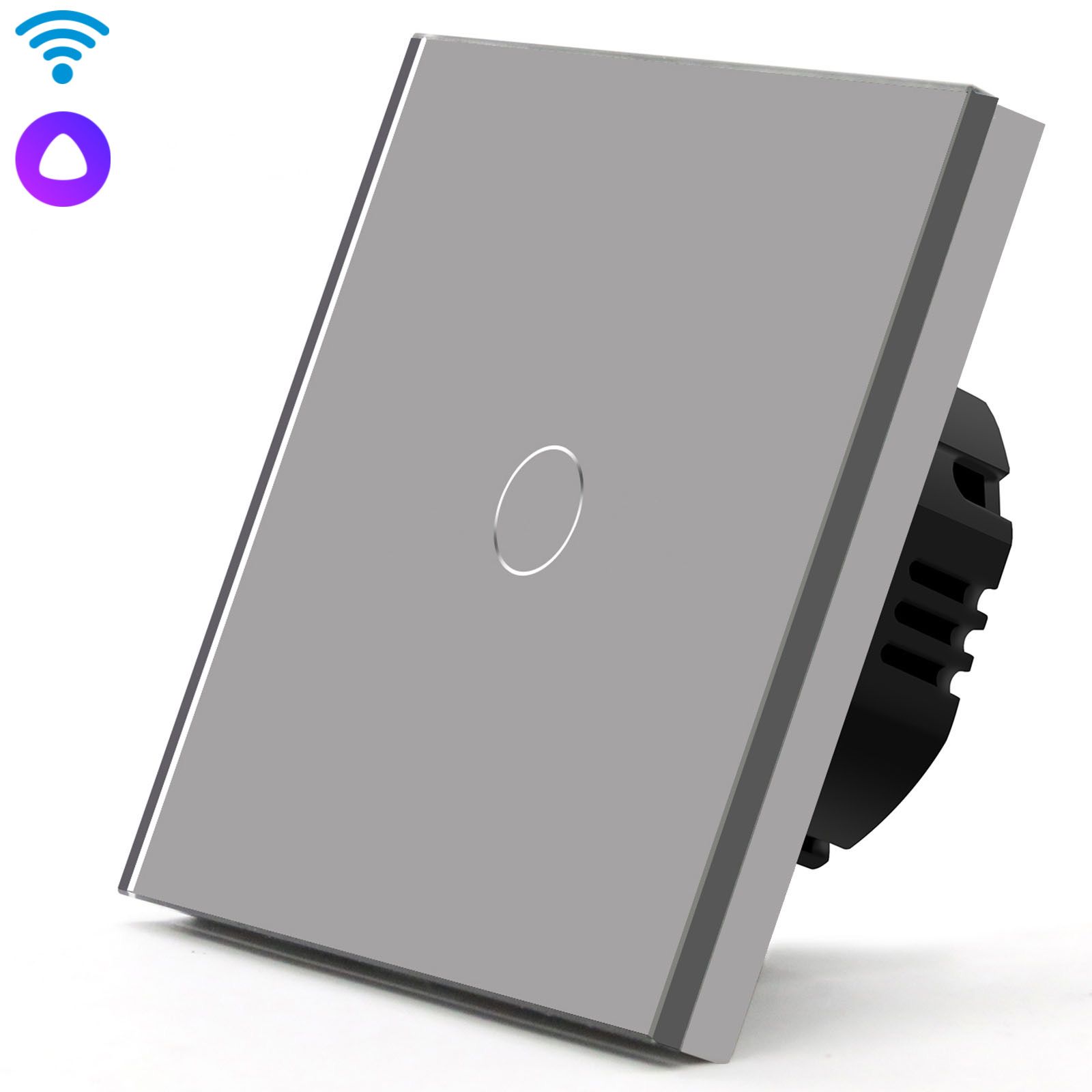 Купить Сенсорный выключатель WiFi с нулем 1кл. 1пост (1G) стекло 86x86мм цвет серый в интернет-магазине Mvava.ru