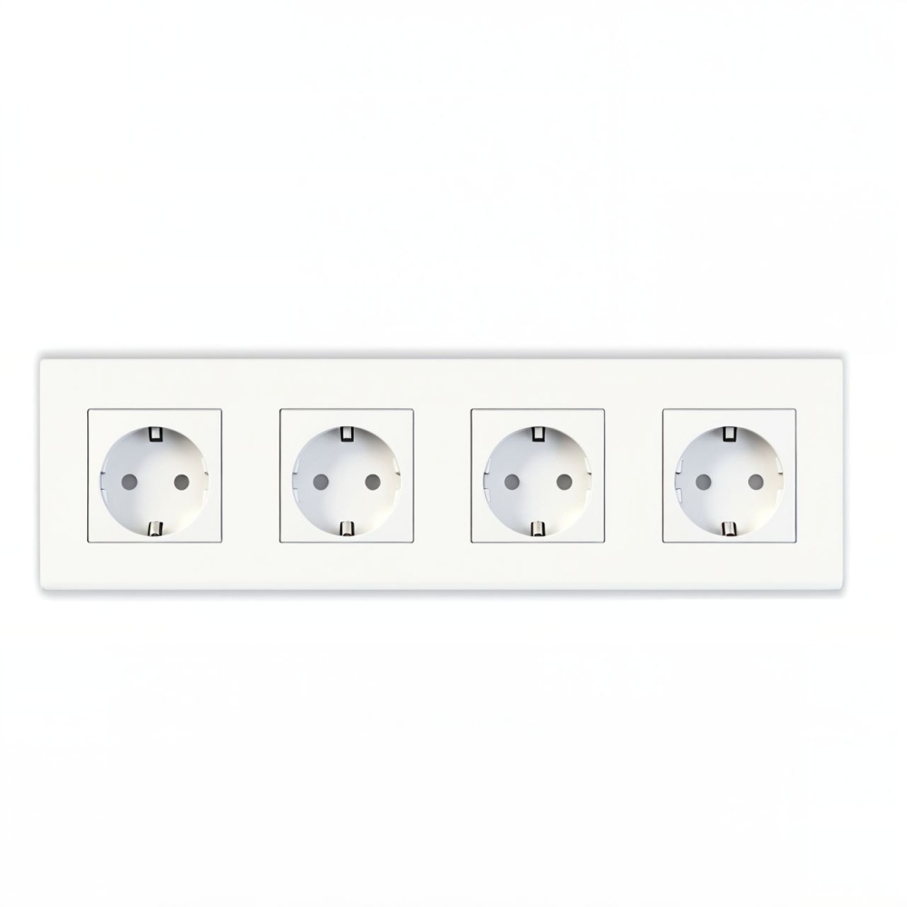 Купить Розетка электрическая 4 поста 16А, рамка299х86мм пластик, цвет белый в интернет-магазине Mvava.ru