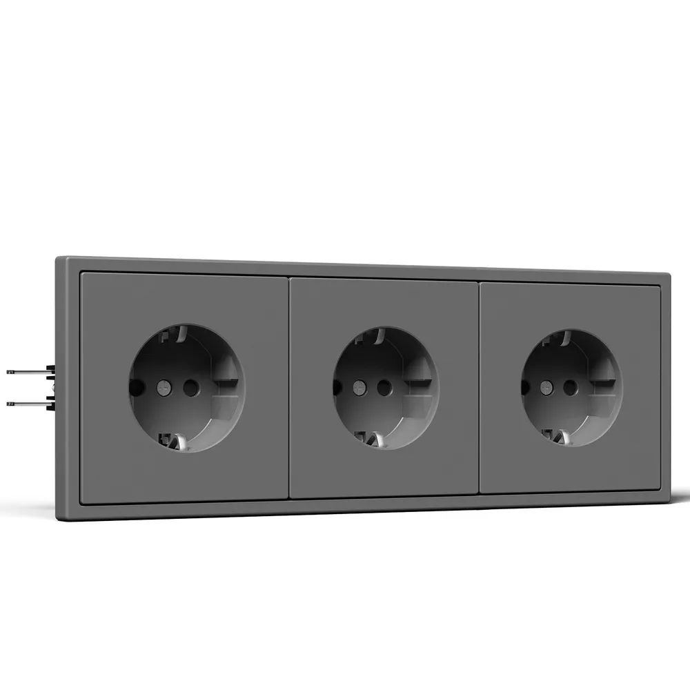 Розетка echo электрическая 3 поста 16А, рамка 81x223мм, цвет серый MVAVA