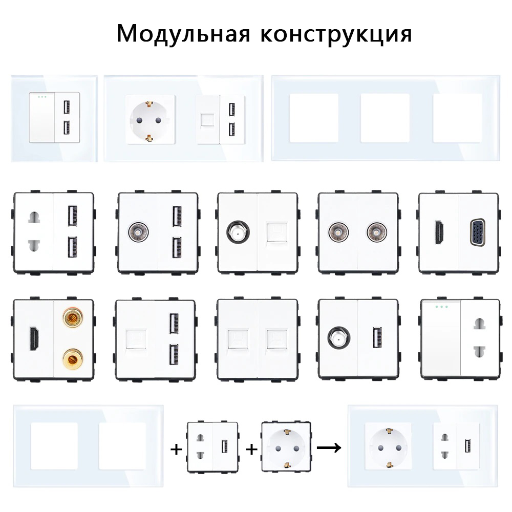 Купить Сенсорный выключатель с розеткой 1кл. 3 розетки, 4 поста (1G+3EU) стекло299х86мм цвет серый в интернет-магазине Mvava.ru