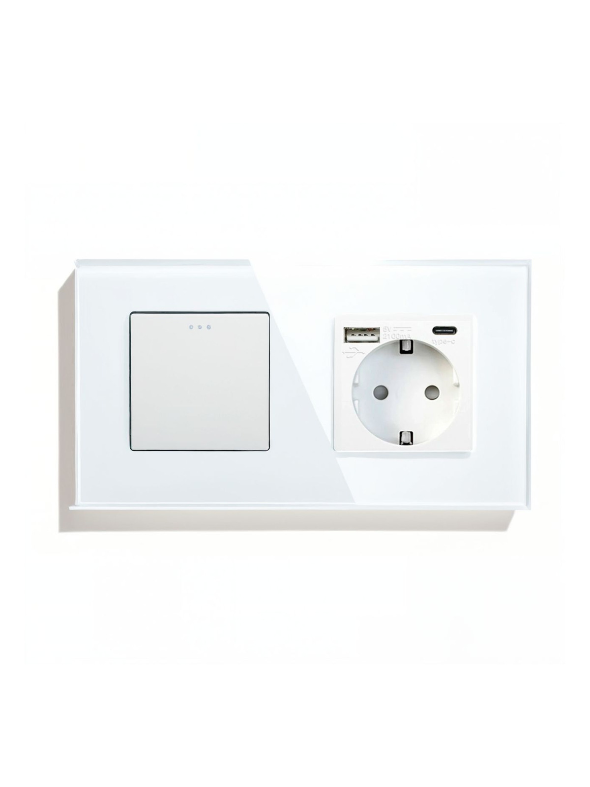 Купить Выключатель с розеткой, 1 клавиша 1 розетка с usb type-c, 2 поста (М1+1FAC) рамка стекло 157х86мм цвет белый в интернет-магазине Mvava.ru