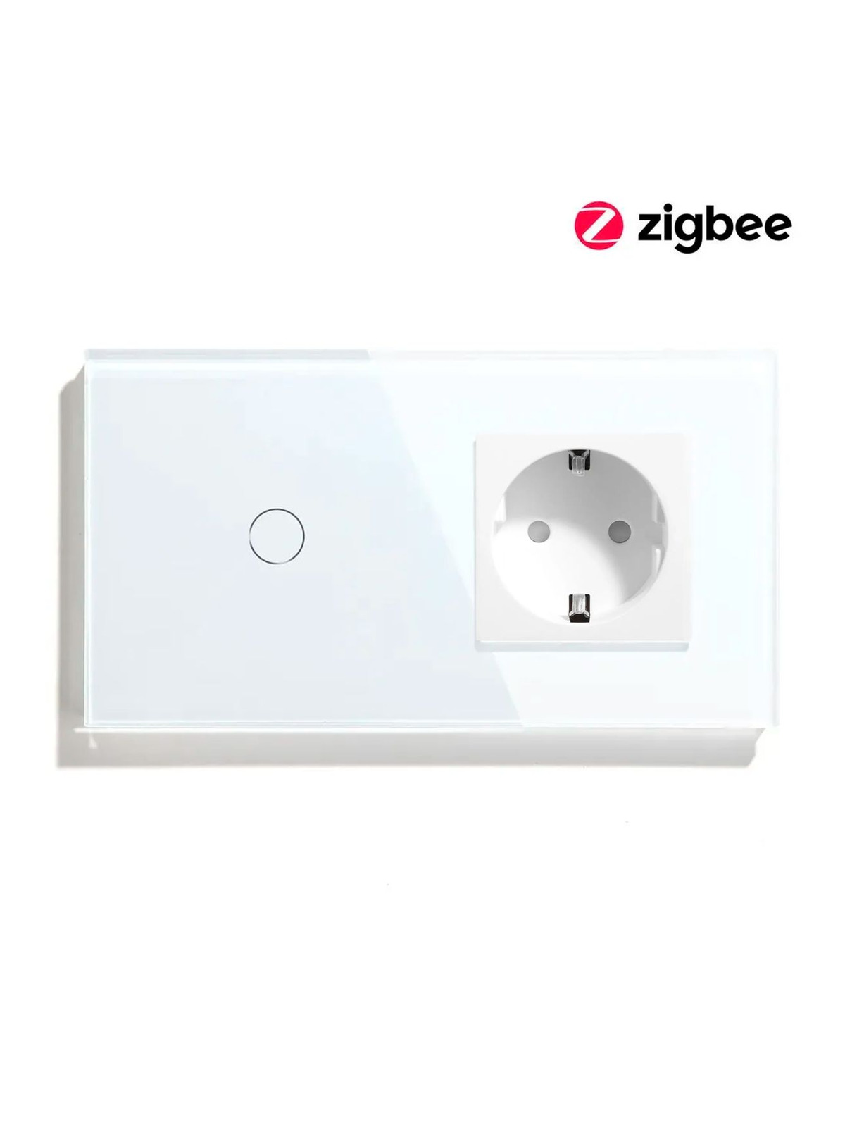 Купить Сенсорный выключатель ZigBee MVAVA 1кл. 1 розетка, 2 поста (1G+1EU) стекло 157х86мм цвет белый в интернет-магазине Mvava.ru