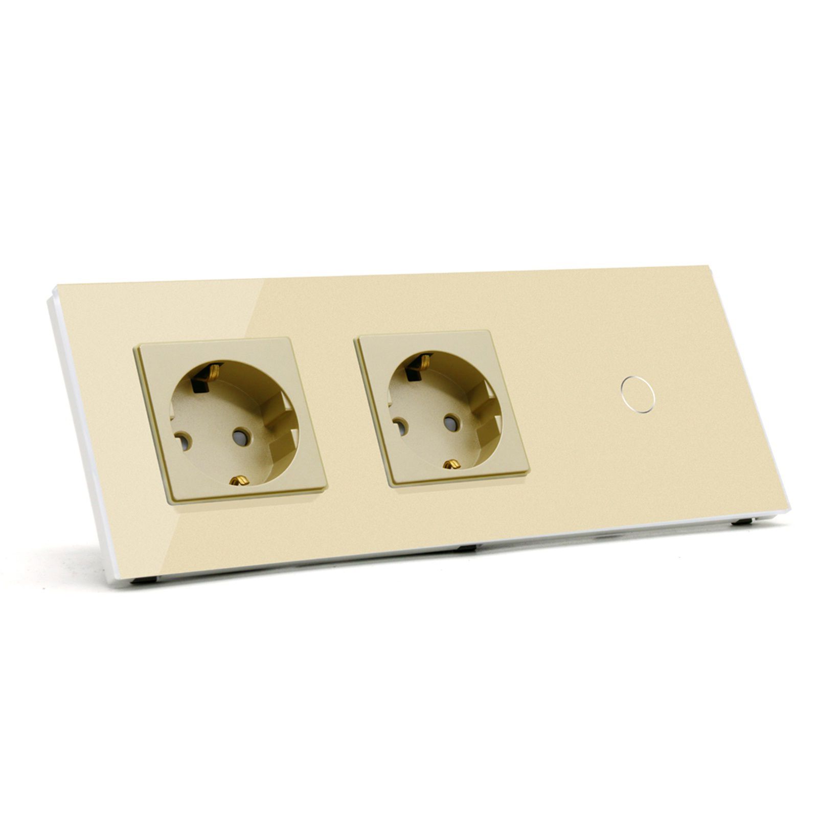 Купить Сенсорный выключатель WiFi с нулем 2розетки 1кл. 3поста (2EU+1G) стекло 228х86мм цвет золотой в интернет-магазине Mvava.ru