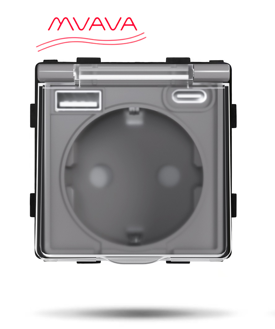 Купить Механизм розетки с крышкой (без рамки) с Usb/Type-C АC, цвет серый в интернет-магазине Mvava.ru