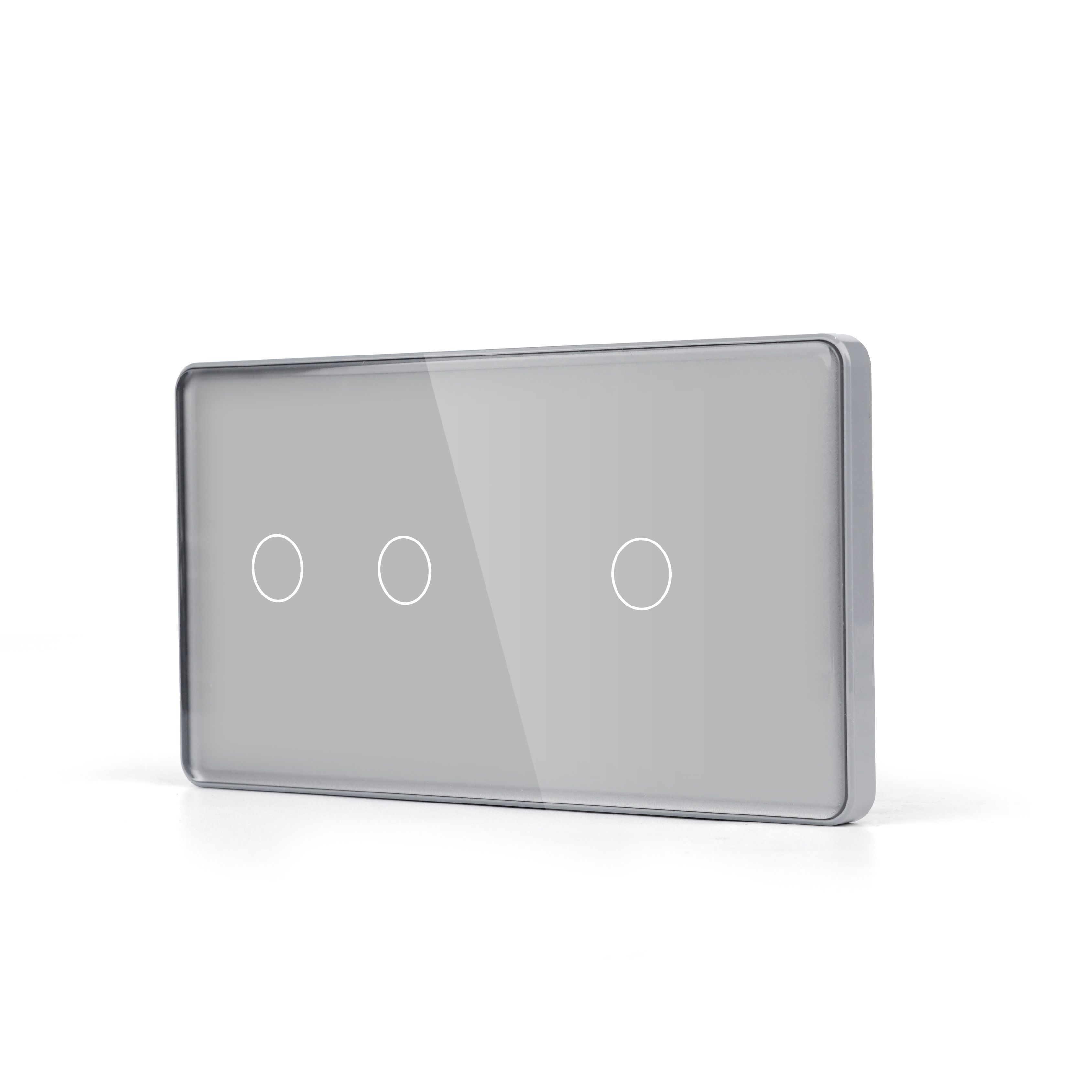 Купить Сенсорный выключатель 3 клавиши, 2 поста (2G+1G) стекло 2.5D 157х86мм цвет серый в интернет-магазине Mvava.ru
