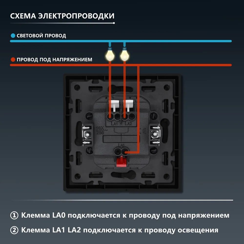 Выключатель с подсветкой echo с самовозвратом (Reset, Кнопка), 2 клавиши, цвет черный MVAVA