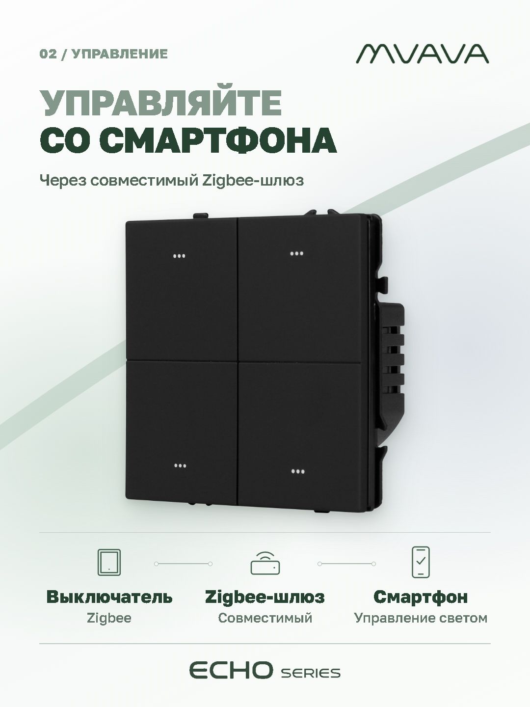 Купить Выключатель ZigBee Echo Smart Алиса, нажимной, 4 клавиши, с нулем, без рамки, черный в интернет-магазине Mvava.ru