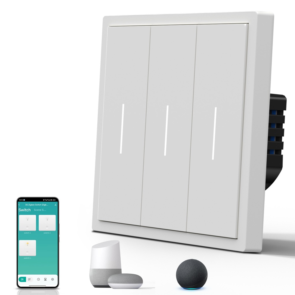 Умный выключатель Wi-Fi Scale, 3кл, 1 пост, рамка 86x86 мм, Алиса, цвет белый MVAVA