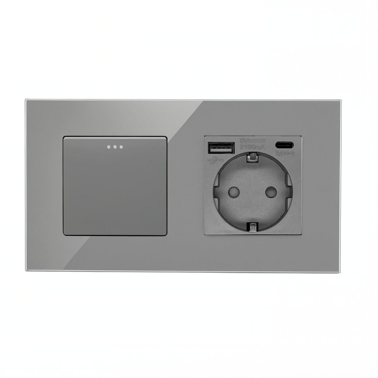 Купить Выключатель с розеткой, 1 клавиша 1 розетка с usb type-c, 2 поста (М1+1FAC) рамка стекло 157х86мм цв в интернет-магазине Mvava.ru