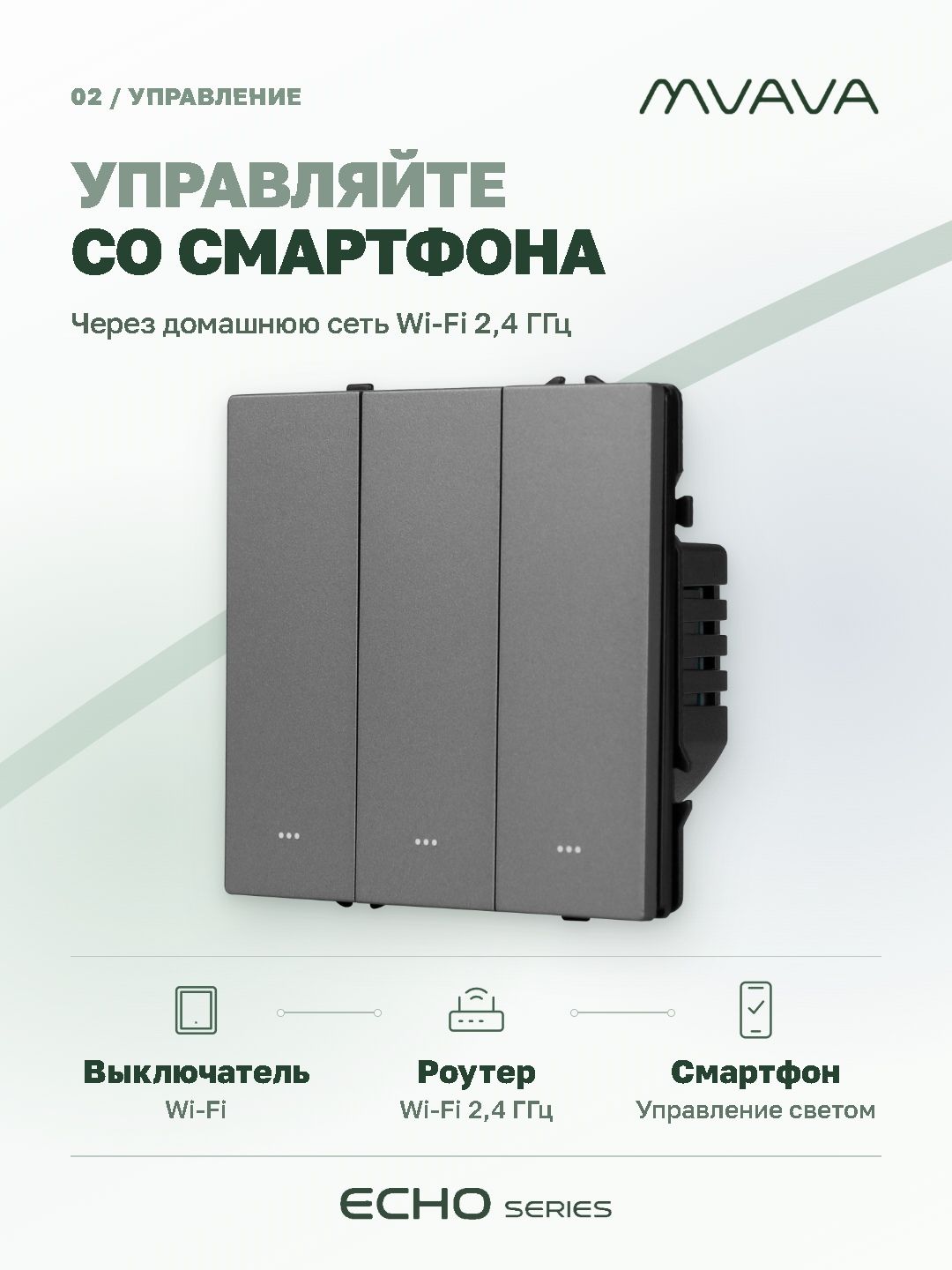Купить Выключатель Wi-Fi Echo Smart Алиса, нажимной, 3 клавиши, с нулем, без рамки, серый в интернет-магазине Mvava.ru