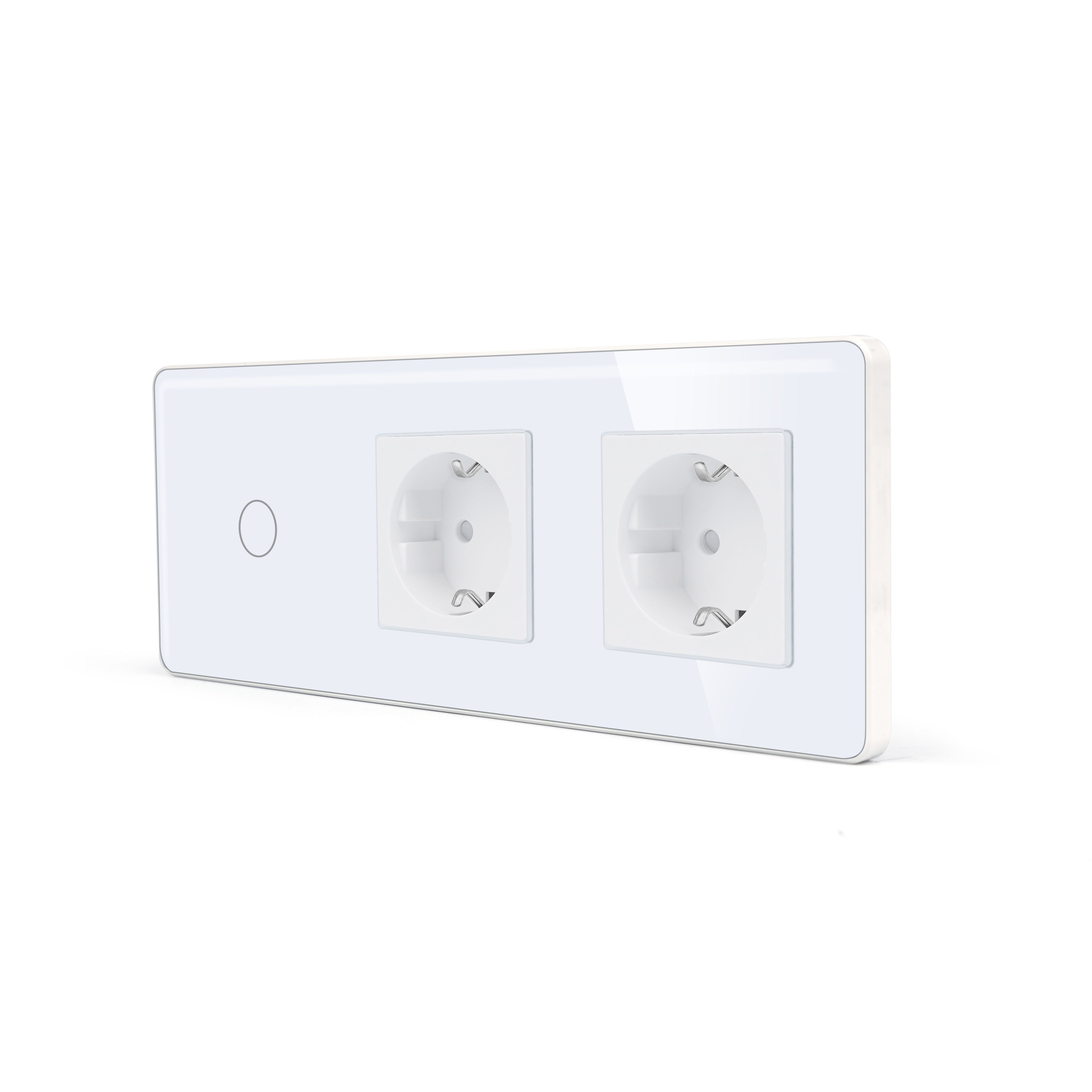 Купить Сенсорный выключатель с розеткой 1кл. 2 розетки, 3 поста (1G+2EU) стекло 2.5D 228х86мм цвет белый в интернет-магазине Mvava.ru