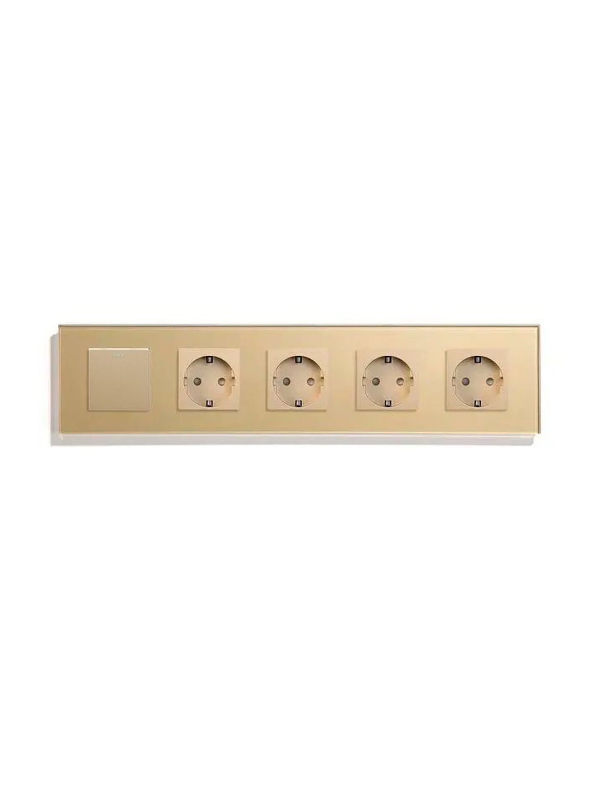 Купить Выключатель с розеткой, 1 клавиша 4 розетки, 5 постов (M1+4F) рамка стекло 370х86мм цвет золото в интернет-магазине Mvava.ru