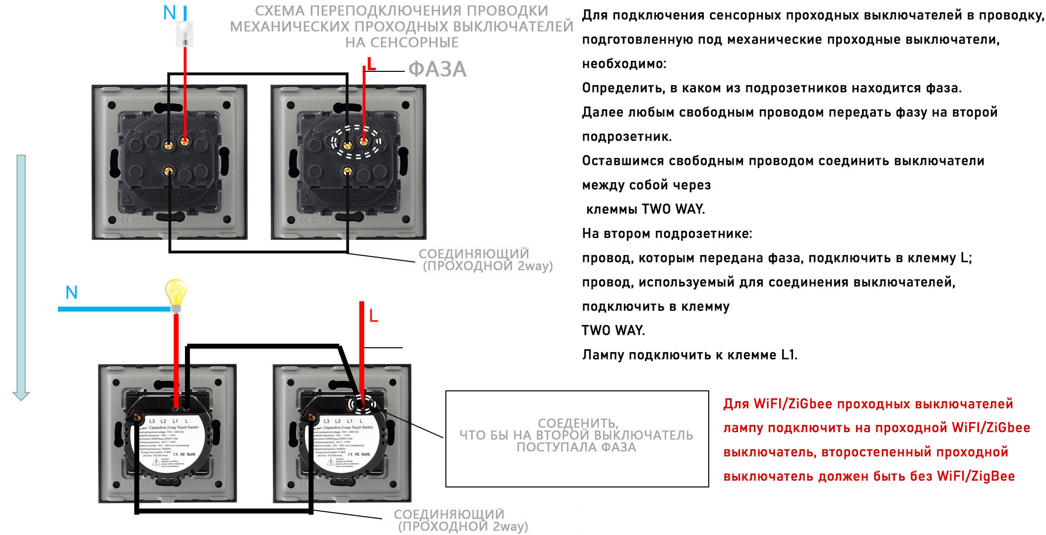 Купить Cенсорный выключатель проходной Wi-Fi, 1 клавиша, стекло 86х86мм цвет белый в интернет-магазине Mvava.ru