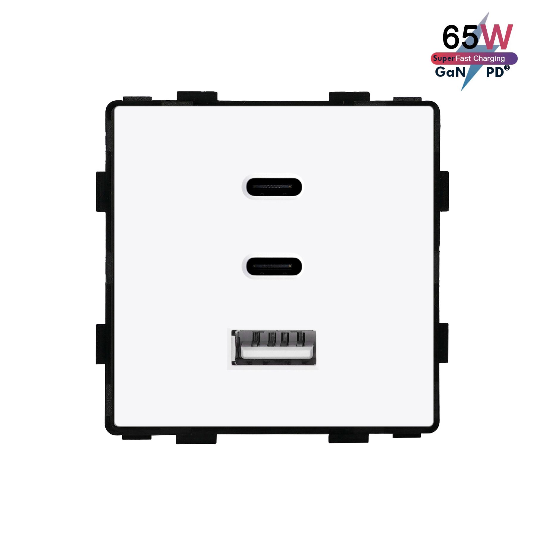 Купить Механизм розетки (без рамки) 3Usb C+C+A, быстрая зарядка 65Вт, цвет белый в интернет-магазине Mvava.ru