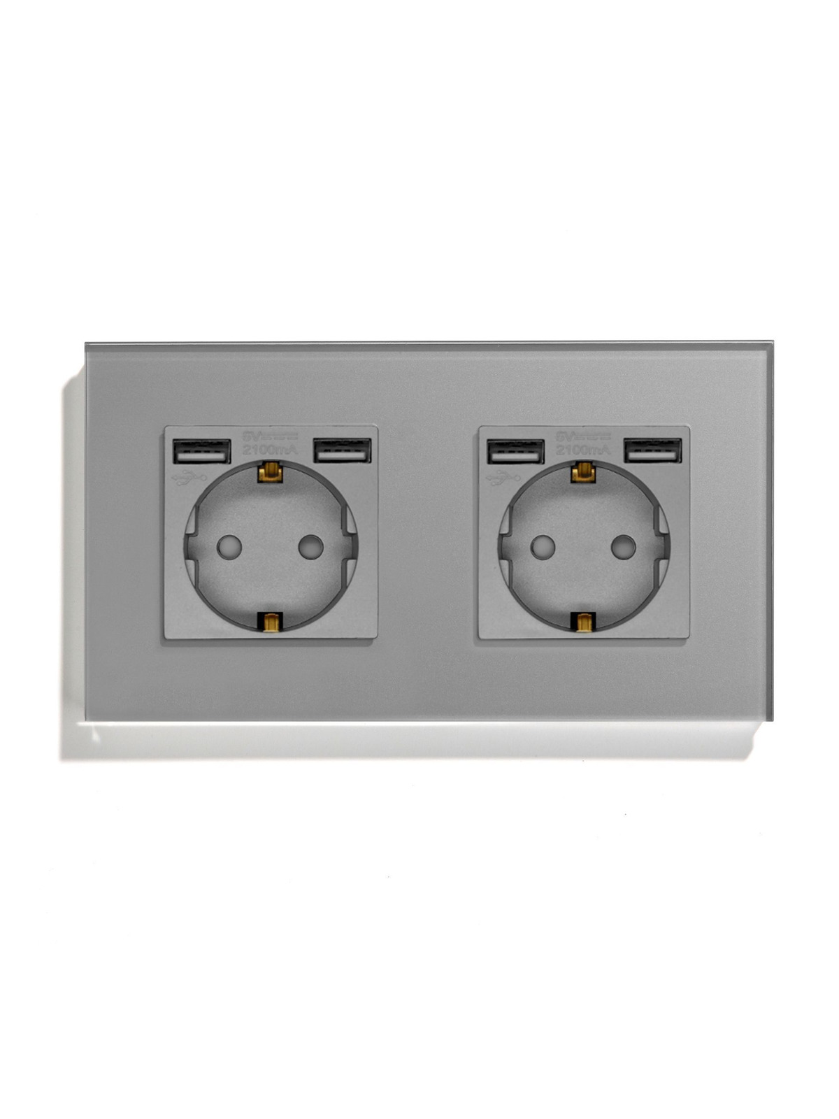 Купить Розетка электрическая 2 поста, с Usb АА, рамка 157х86мм стекло, цвет серый в интернет-магазине Mvava.ru