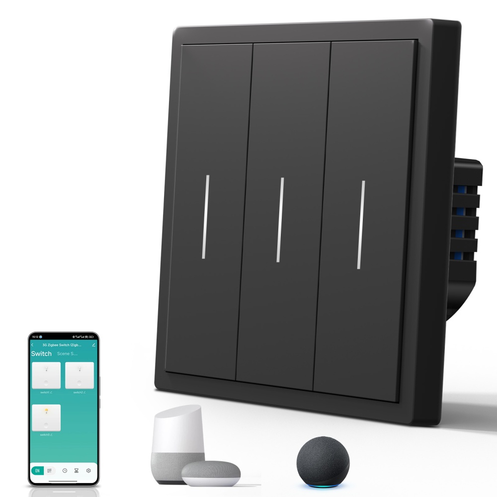 Умный выключатель Wi-Fi Scale, 3кл, 1 пост, рамка 86x86 мм, Алиса, цвет черный MVAVA