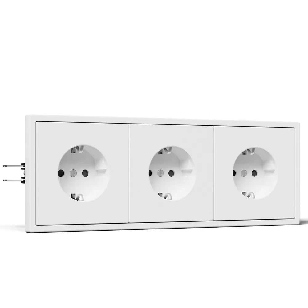 Розетка echo электрическая 3 поста 16А, рамка 81x223мм, цвет серебро MVAVA