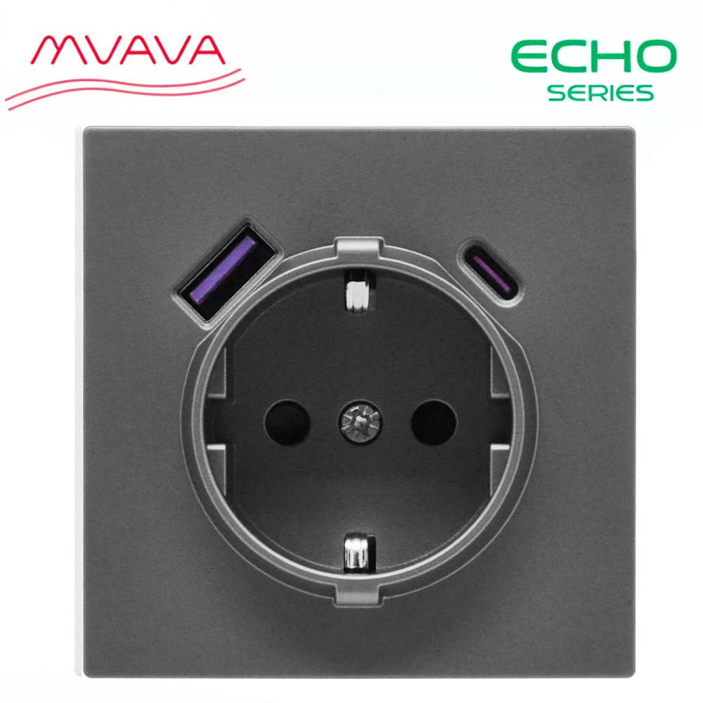 Купить Розетка echo (без рамки) с Usb/Type-C АC, быстрая зарядка 20W, цвет серый в интернет-магазине Mvava.ru