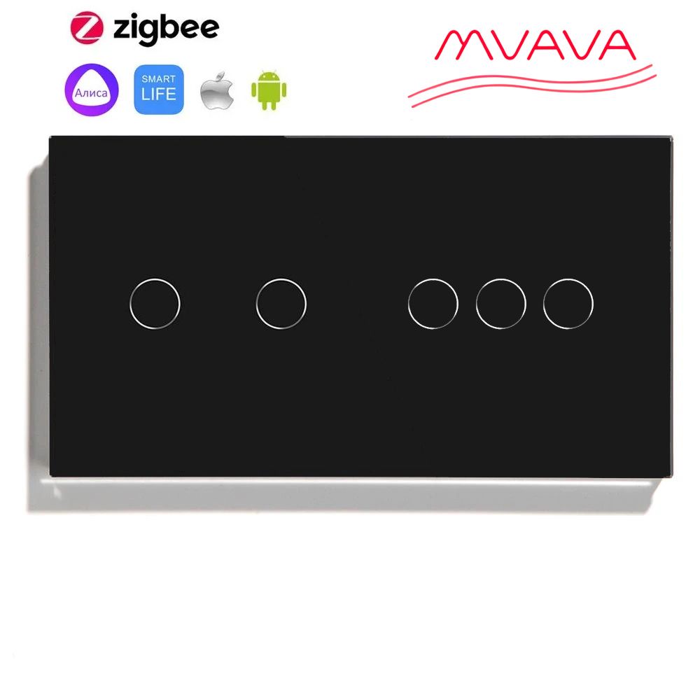 Купить Сенсорный выключатель ZigBee MVAVA 5 кл. 2 поста (2G+3G) стекло 157х86мм цвет черный в интернет-магазине Mvava.ru