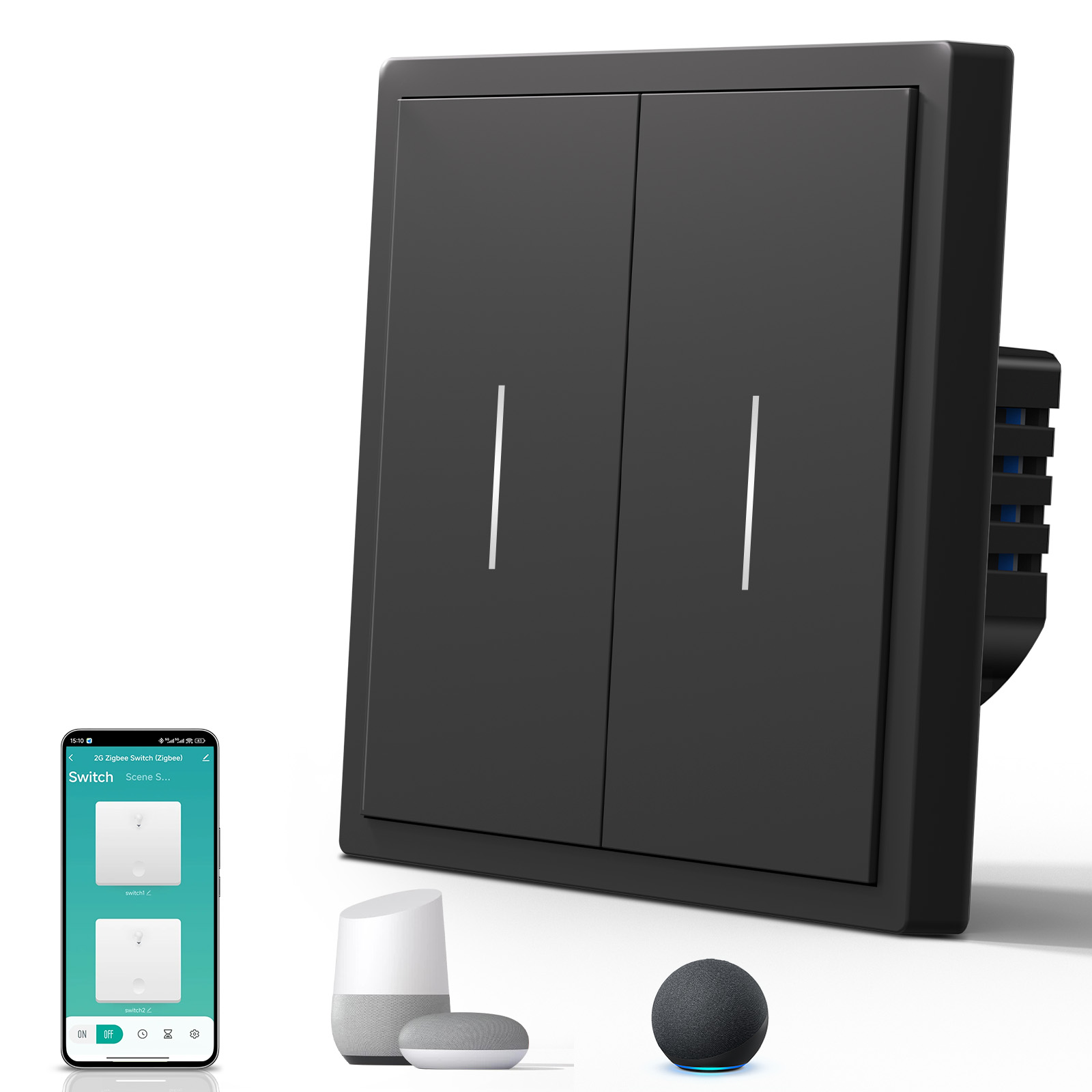 Умный выключатель Wi-Fi Scale, 2кл, 1 пост, рамка 86x86 мм, Алиса, цвет чёрный MVAVA