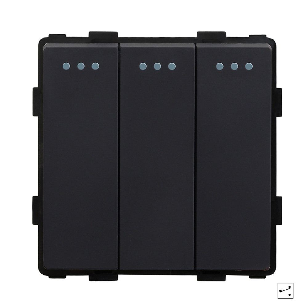 Купить Выключатель проходной, 3 клавиши, (без рамки) цвет черный в интернет-магазине Mvava.ru