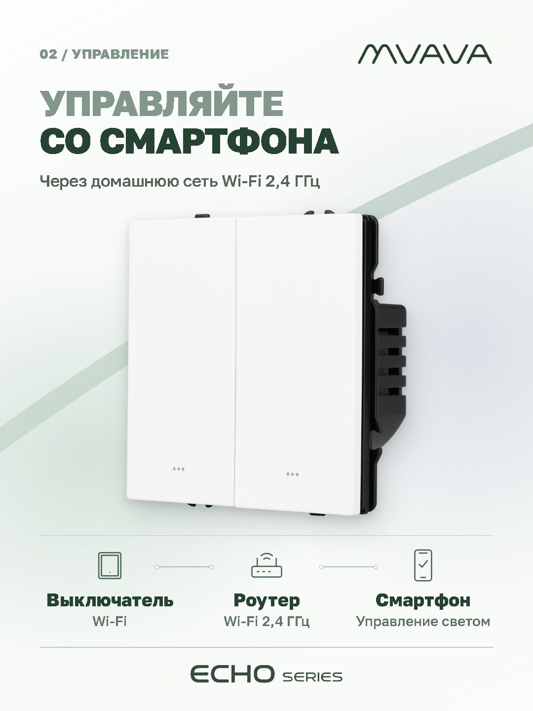 Купить Выключатель Wi-Fi Echo Smart Алиса, нажимной, 2 клавиши, с нулем, без рамки, белый в интернет-магазине Mvava.ru